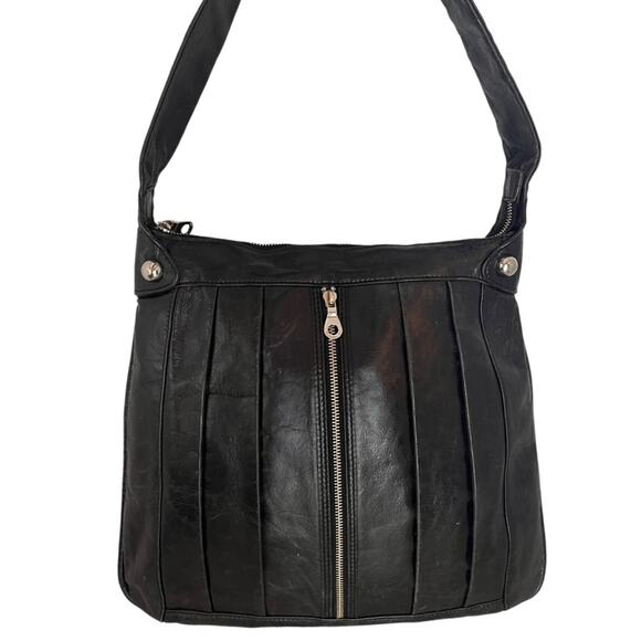 Christopher Kon Black Leather Shoulder Bag Hobo Slouchy Zipper Purse Mobwife - Picture 1 of 9